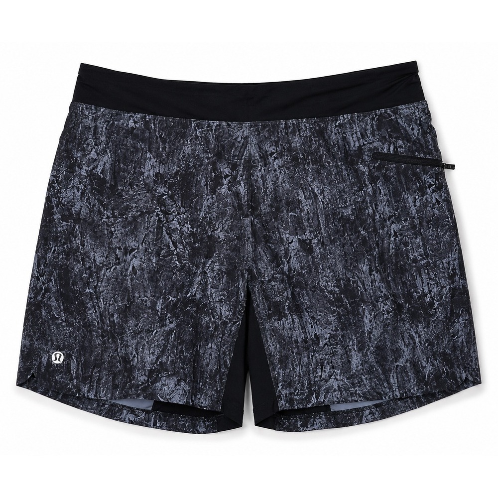 Lululemon‎ Men's Gray Black Abstract Print Lined Running Shorts Zip Pocket 22"